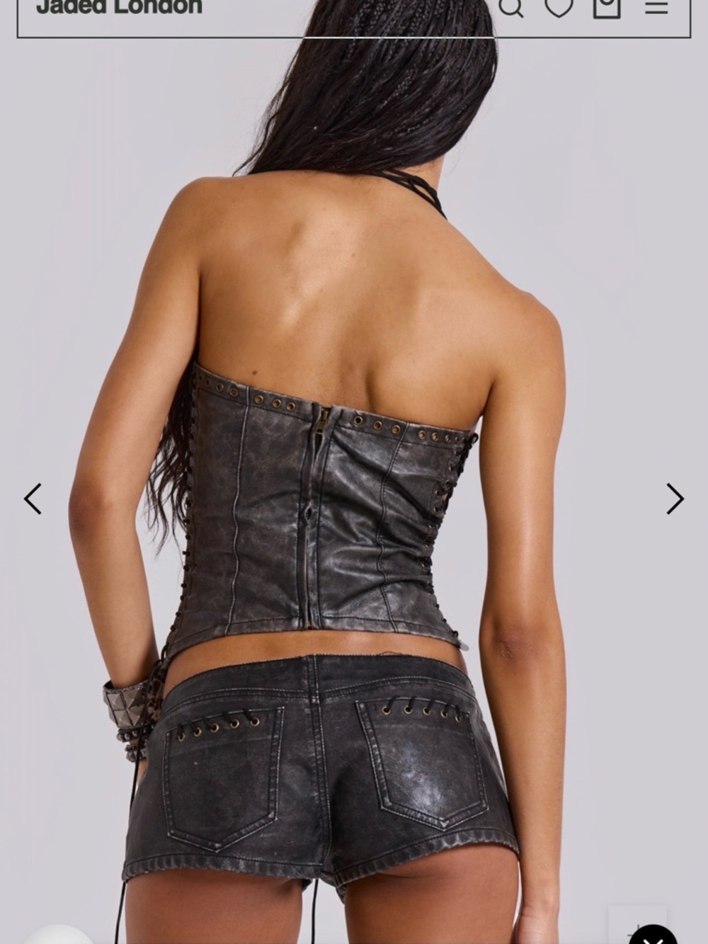 Jaded London Black Faux Leather Lace-Up Short Shorts. Size 26 - Picture 3 of 12
